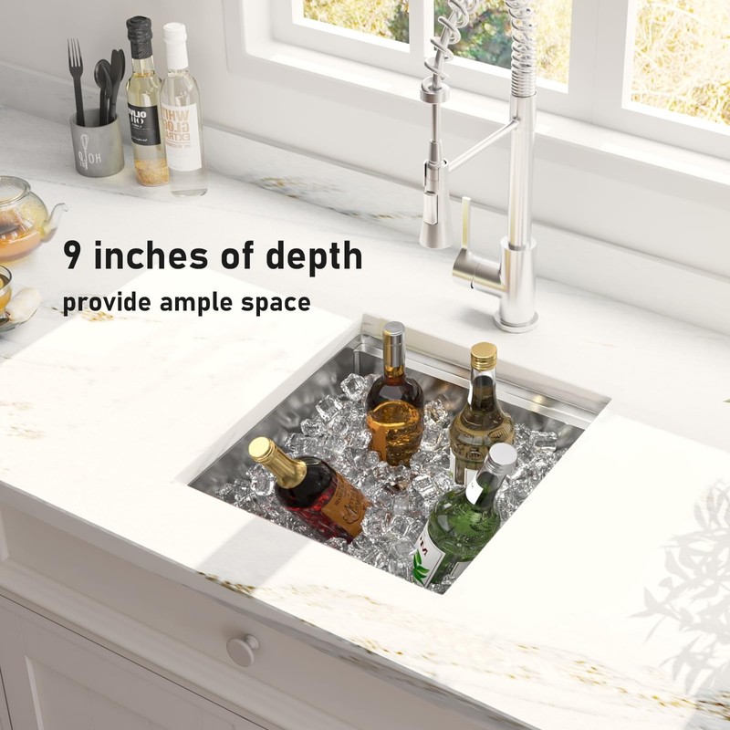 Beleeb 13 x 15 Undermount Bar Sink Workstation, 18 Gauge