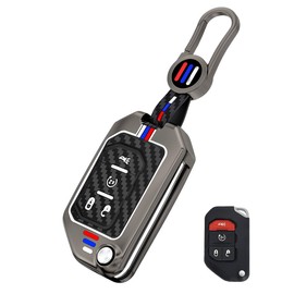 YONUFI for Jeep Key Fob Cover Metal Key Case Compatible for Gladiator JT Wrangler JL JLU Rubicon Key Fob Holder Protector Shell (JPC-Carbon Fiber)