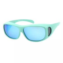PASTL Polarized Lens Fit Over Sunglasses Rectangular Mirror Lens Lightweight Floating - Green (Blue Mirror)