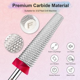 Depvko Super Long 5 in 1 Nail Drill Bits, 3/32'' Carbide Tungsten Bits, Two Way Rotate Professional Advanced Safety Bits for Nail, Fast Remove for Manicure Pedicure Cuticle Gel Polishing(Fine, Silver)