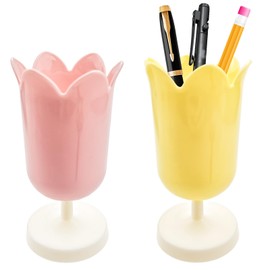 Capiant 2 PACK Plastic Tulip Pen Holder, Cute Pen Holder for Desk, Makeup Brush Holder, Office Stationery Supplies, Home Decor, Desk Supplies Holders and Dispensers