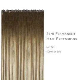 Wennalife U Tip Hair Extensions Real Human Hair, Ombre Walnut Brown to Ash Brown and Bleach Blonde 50g 16Inch 50 Strands Hot Fusion Keratin Hair Extensions, Straight