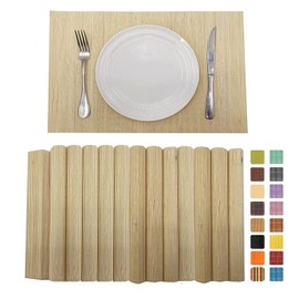 ANDSTAR Set of 12 Pcs Bamboo Placemats Sushi Rolling Mat Japanese Style Natural Anti-Slip Bamboo Placemats Washable Heat-Resistant Table Mats for Dining Room and Kitchen（ Natural Color）