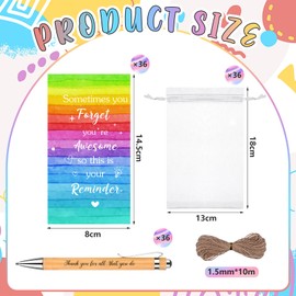 36 Sets Thank you Gifts Motivational Pens Employee Appreciation Gifts Inspirational Bamboo Pens with Rainbow Cards Organza Bags Thank You Gift For Colleagues Teacher Nurses Volunteer Team Gift Bulk