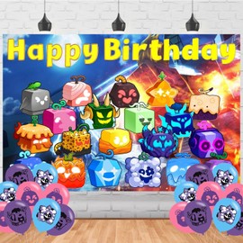 Blox Fruits Birthday Decorations,Blox Fruits Game Backdrops for Game Party Decorations Supplies,Anime Happy Birthday Banner Backdrop for Party Supplies (5x3ft)