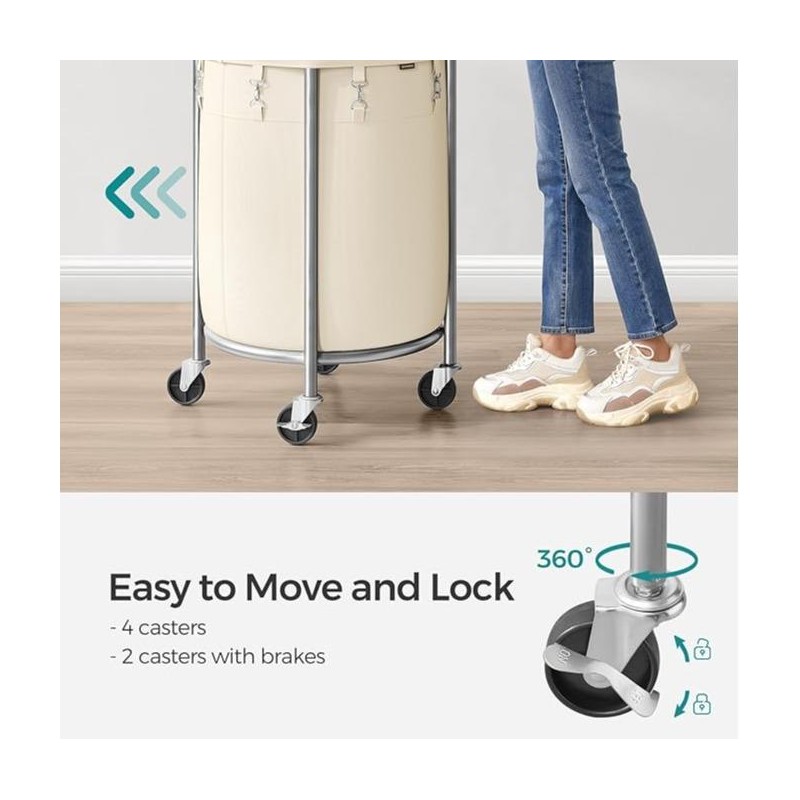 SONGMICS HOME Laundry Basket with Wheels, Rolling Laundry Hamper, Round