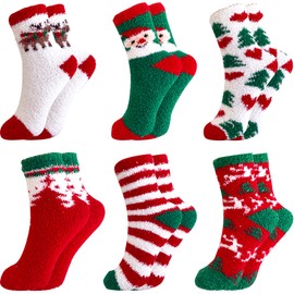 Meirrnyyu 6 Pairs Fuzzy Christmas Socks,Athletic Indoor Sock,Winter Warm Cozy Fluffy Cartoon Monster Socks for Girls Christmas Gifts,Adult,Women,Home Sleeping