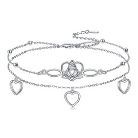 VONALA Celtic Knot Ankle Bracelets for Women Sterling Silver Celtic Knot Charm Layer Anklet Irish Heart Multilayer Ankle Bracelet Celtic Jewelry for Women Teens Girls