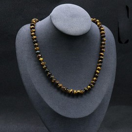 TreasureBay Damen Edelstein-Perlenkette – Handgefertigte 8mm Rondell-Naturstein Halskette für Frauen (Braunes Tigerauge)