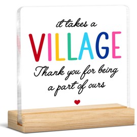 Thank You Gifts for Women Men, Teacher Appreciation Gifts, Inspirational Gift for Nurse Coworker Employee Daycare Provider Nanny Babysitter, It Takes a Village Acrylic Plaque Home Office Desk Decor