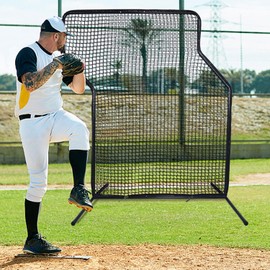 KAIDIDA Baseball Pitching Net： 7X7 FT Z Screen Portable Adjustable Height Softball Batting Training Pitching Protector Equipment for Backyard Sport Field for Adult Youth with Strike Zone
