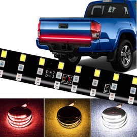 CoCsmart LED Tailgate Light Bar Triple Row, 60 Inch Tail Light Bar for Pickup Trailer SUV RV Van,Sequential Red Brake White Reverse Amber Turn Signal Strobe Light,No Drill Install