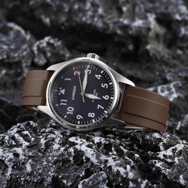 Anbeer Premium Silicone Watch Bands,Quick Release Rubber Watch Strap for Men and Women,Strap Width 24mm,Brown with Black Buckle