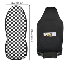 2PC Car Seat Covers Black White Checkered Pattern Front Seats Covers Only Car Accessories Organizer Pocket for Auto SUV Truck