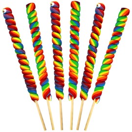 6 Jumbo 12" Inch Twisty Rainbow Lollipops Individually Wrapped (Non Broken), Mixed Fruit Flavor One Foot Long Suckers Great Party Favors & Holiday Decorations Carnival Lollipops