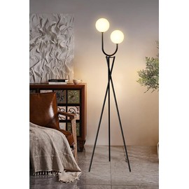 Lightdot Black Tripod Floor Lamp U-Shape Vintage Standing Lamps with 2Pcs Globe 3000K Bulbs Stable Base Mid Century Modern Floor Lamp for Living Room, Home Office
