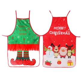 Camelliass 2pcs Christmas Aprons Cartoon Kitchen Aprons Adult Men Women Chef Apron for Xmas Party Cooking Restaurant Baking BBQ Home Decoration (Green + Red)