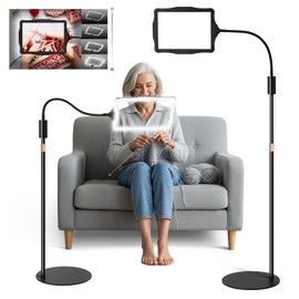 Hands-Free Floor Magnifying Glass with Light and Stand 48-LEDs Lighted Magnifying Lamp with 360° Flexible Gooseneck for Reading Close Work Repair Crafts