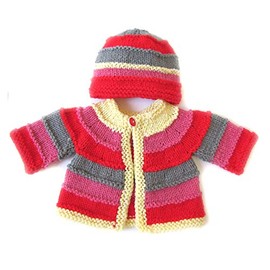 KSS Handmade Red Sunset Striped Unisex Baby Cardigan and Hat 6 Months