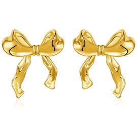 Gold Bow Earrings for Women, 925 Sterling Silver Post Ribbon Knot Stud Earrings for Women Gifts