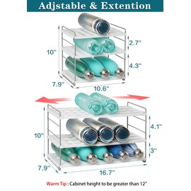 Water Bottle Organizer For Cabinet, Expandable Water Bottle Holder Rack, Adjustable Tumbler Storage For Kitchen Organization, 3 Tier Cup Organizer For Sports Flask Insulated Travel Mug Fridge, White