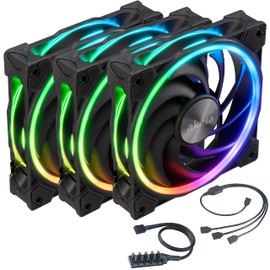 Akasa SOHO AR Kit, 120mm ARGB PWM Case fans, Up to 2000 RPM, Low-Noise addressable RGB LED fan for PC, Radiator and CPU Cooler, ARGB Splitter Cable & PWM Fan Hub Included, 3 Pack, AK-FN108-KT03