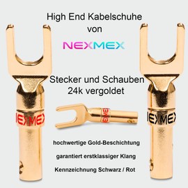 NEXMEX Cable lugs, fork lugs, set of 2, Y-connector connector, 24 K gold plated for speaker cables, for HiFi receiver amplifier