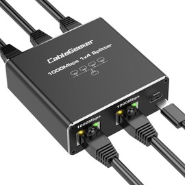 CableGeeker Gigabit Ethernet Splitter 1 to 4, 1000Mbps High Speed Network Hub with USB Power, Network LAN Adapter Supports Cat5/6/7/8 for 4 Devices Simultaneous Networking