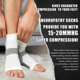 AGERALIY 2 Pairs Upgraded Neuropathy Socks-15-20 mmHg Compression Socks for Men&Women,Comprex Ankle Sleeves for Plantar Fasciitis, Arch Pain,Edema & Fatigue/All-day wearable(White,S/M)