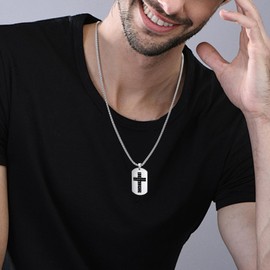 GILIEYER Cross Dog Tag Bible Verse Necklace, Stainless Steel Dog Tag Cross Necklace for Men Inspirational Lord’s Prayer Pendant with Box Chain 24 Inches Jewellery Gifts for Dad (Lord's Prayer)