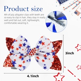2pcs 4th of July Hair Bows for Girls, Red White Blue Star Bow Hair Clips Sequin Bow Alligator Clip, Sparkly Cheer Barrettes Hairpins Independence Day Gift for Girls Kids Teens Children