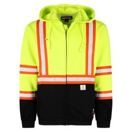 BOCOMAL FR Hoodies High Visibility 10.5oz Cottion Fleece Zipper Hi Vis Flame Resistant Reflective Hooded Sweatshirts