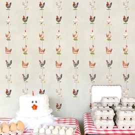 Funmemoir Chicken Party Decorations 8pcs Chicken Theme Garland Double Sided Chicken Hanging Dot Garland for Farm Animals Chicken Themed Birthday Party Baby Shower Decorations