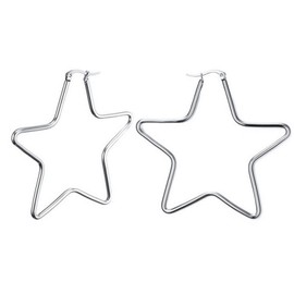 MengPa Hoop Earrings for Women Black Gold Plated Loops Drop Earring Fashion Jewelry (Star-Silver-56mm) G3333S