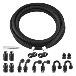 EVIL ENERGY 10AN PTFE Fuel Line Kit 16FT, AN10 E85 Braided PTFE Fuel Hose Line Kit Nylon Braided Hose Black
