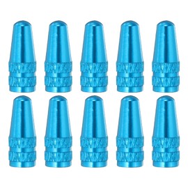 sourcing map 10pcs Bike Valve Caps Anodized Aluminum Road Bicycle Air Tire Valve Caps Dust Caps for MTB Road Racing Bicycle, Light Blue
