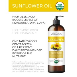 Velona USDA Certified Organic Sunflower Oil 2 Fl Oz - 1 Gallon Pure High Oleic - 32 fl oz