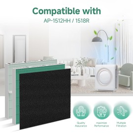 GoKBNY 2-Pack AP-1512HH True HEPA Replacement Filter, Compatible with Coway AP-1512HH Mighty Purifier, Part# 3304899, with 8 Extra Carbon Filters-Green Version