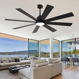 Dawn Whisper Modern Ceiling Fans with Lights and Remote 72 Inch 6 Speeds Rversible Quiet DC Motor 8 Blades Black LED Ceiling Fans for Living Room Bedroom (Black+Brown)