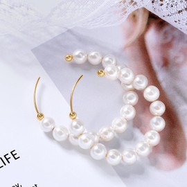 Joacii S925 Sterling Silver Real Pearl Earrings Pearl Pendant Stud Earrings for Women, Sterling Silver, Pearl