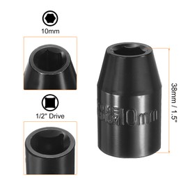 HARFINGTON 2pcs 6 Point Impact Socket 10mm Shallow Metric Hex Socket 1/2" Square Drive Electrophoretic Coating CR-V Steel for Industrial Grade Spindle Axle Nut Socket, Black
