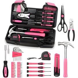 Pink Tool sets for Women - 69 Piece - General Household Hand Tool Kit with Plastic Toolbox Storage Case