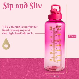 Paris Hilton Motivational Drinking Bottle 1.8 Litres in Pink - Inspirational Sayings, Leak-Proof, Ideal for Sports and Everyday Life, Plastic, 115 x 10 x 32 mm