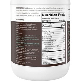 Keto Shake Chocolate,  Low Carb Keto Protein Shake Mix, MCT Powder, Grass Fed Hydrolyzed Collagen Peptides, Left Coast Performance, 2 lbs