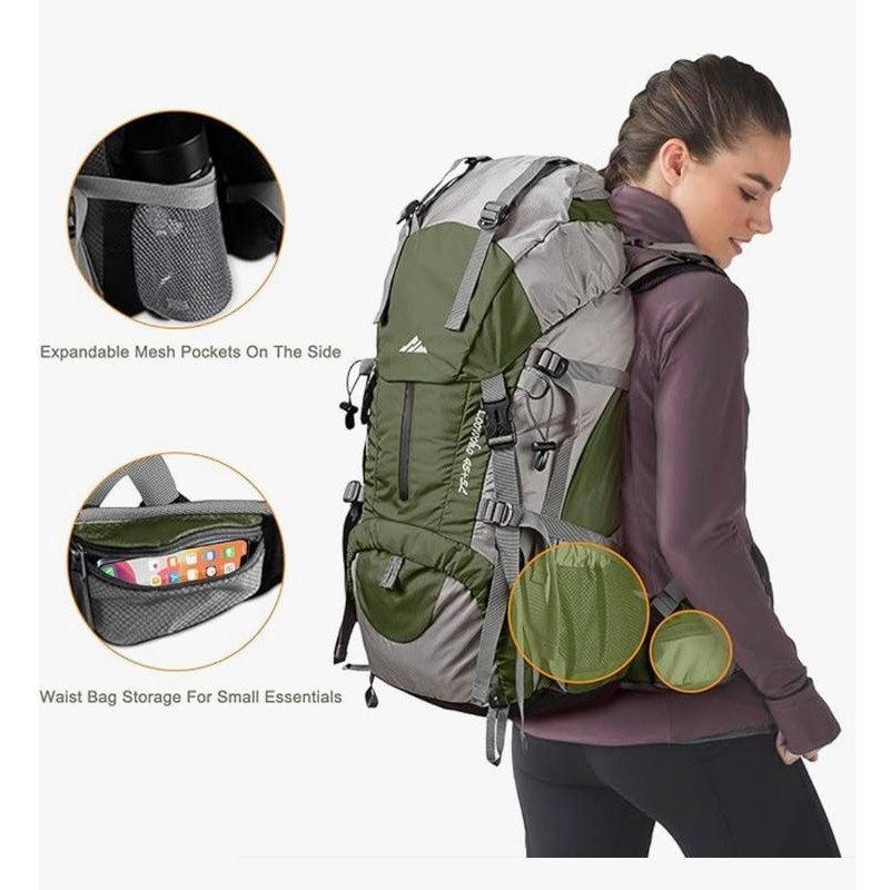 Loowoko 50L Hiking Backpack with Rain Cover - Lightweight &