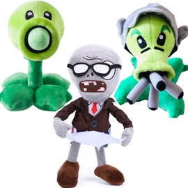 JHESAO 6 PCS Plants and Zombies Plush Sets Toy Peashooter, 1 2 Stuffed Soft Green Gatling Peashooter Doll Conehead Zombies, Nespaper Zombie PVZ Plush Figure Duck Zombie Doll New