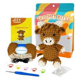 Eatbuy Crochet Kit for Beginners, Complete Crochet Kit with Step-by-Step Video Tutorials, DIY Birthday Gift for Adults & Craft Lovers (Highland Cow)