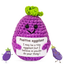 KufaerBeam Funny Positive Vegetable Crochet Plushies, Emotional Support Eggplant with Positive Card, Motivational Mental Health Gifts for Colleagues, Friends(Positive Vegetable Eggplant Edition)