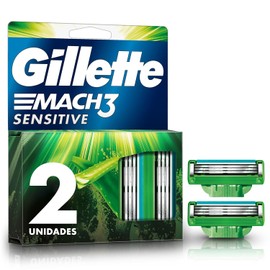 GILLETTE Mach3 Sensitive, Cartucho de Rastrillo para Afeitar, 2 Repuestos con Aloe  3 Hojas para Rasurar, Rastrillo para Hombre con Piel Sensible     