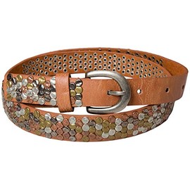 styleBREAKER studded belt with multi-colored rivets in vintage style, shortenable, narrow 03010012, size:100cm, color:Light Brown
